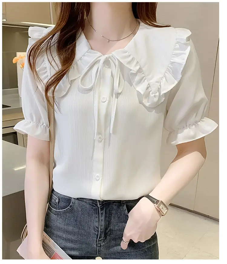 Women Doll Collar Ruffled Chiffon Shirt Spring Autumn 2023 — feature 30