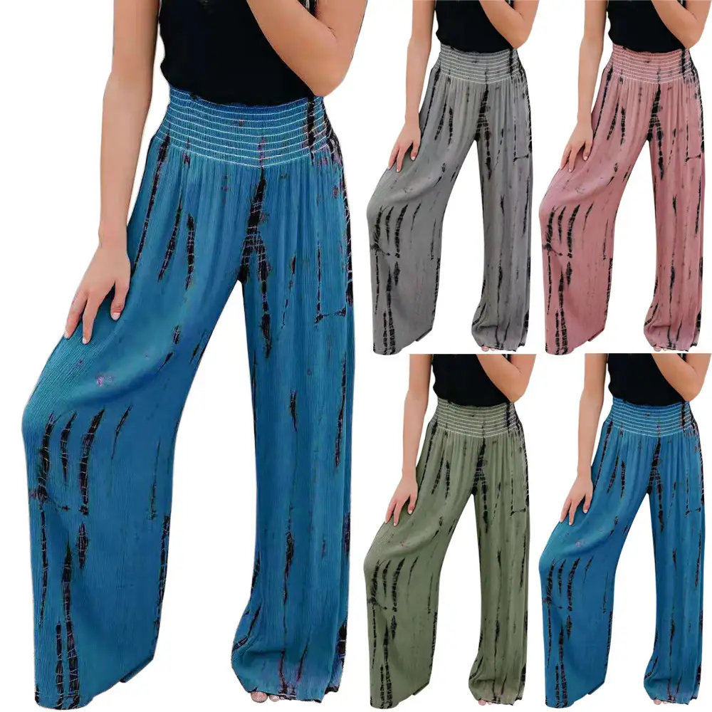 Pink Tie-Dye Wide Leg Elastic Waist Pants - Image 5