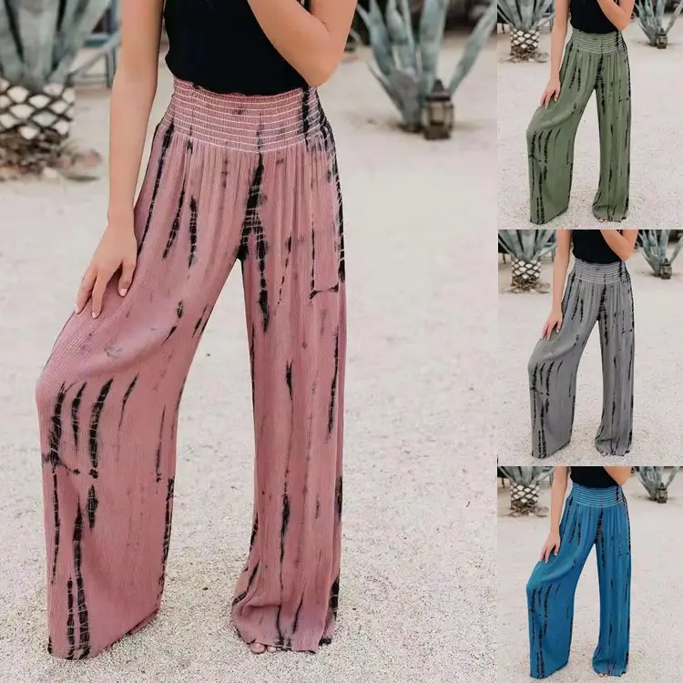 Pink Tie-Dye Wide Leg Elastic Waist Pants - Image 6