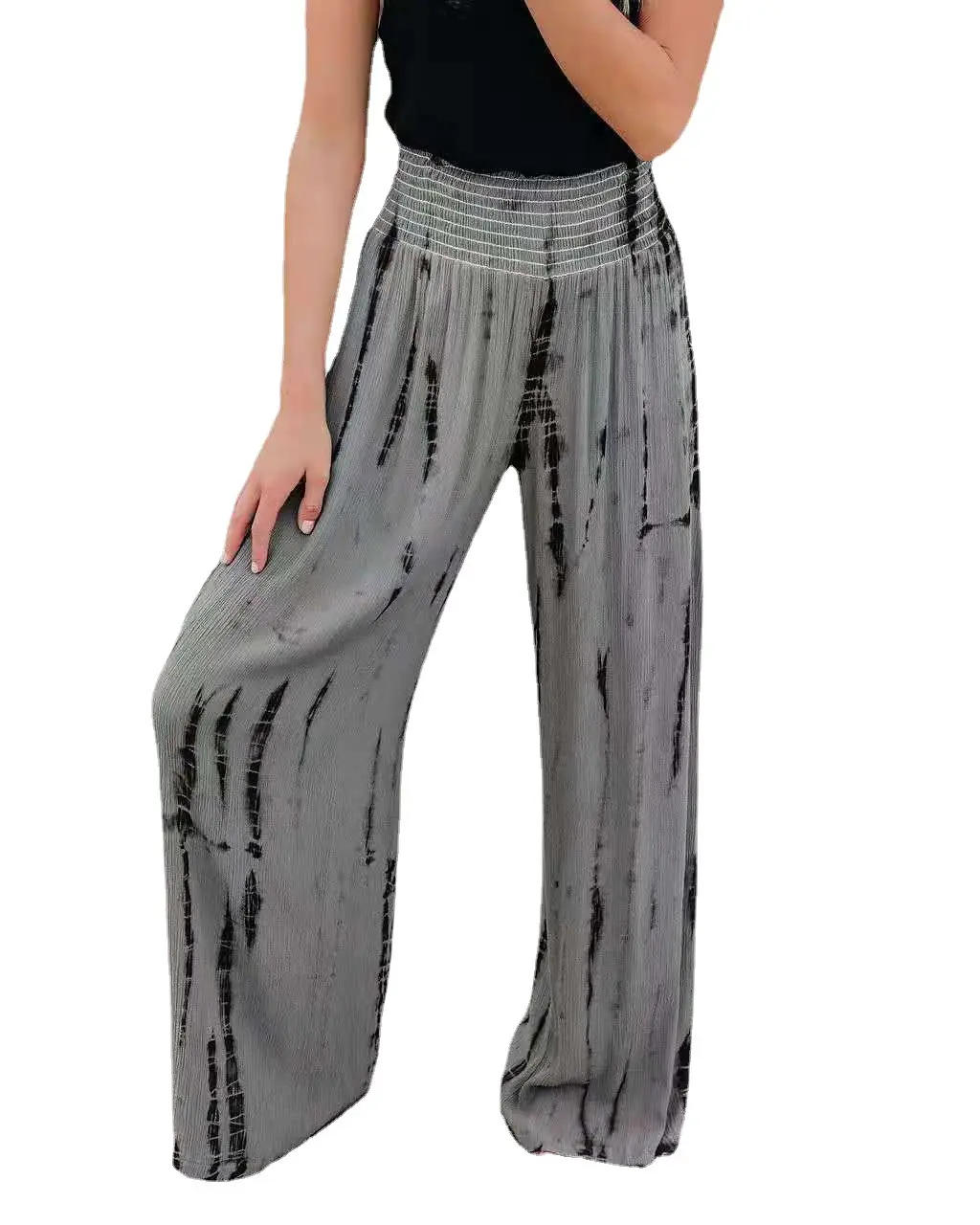 Pink Tie-Dye Wide Leg Elastic Waist Pants - Image 9