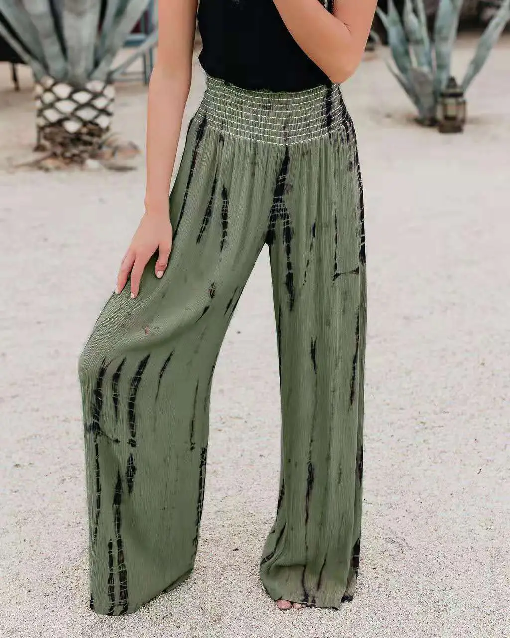 Pink Tie-Dye Wide Leg Elastic Waist Pants - Image 2