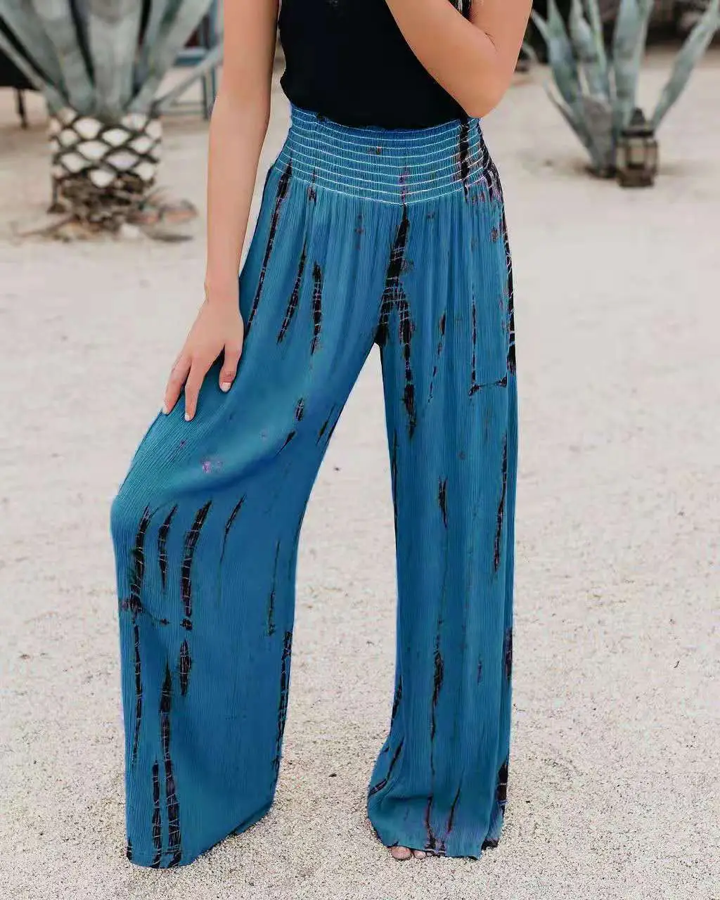 Pink Tie-Dye Wide Leg Elastic Waist Pants - Image 3