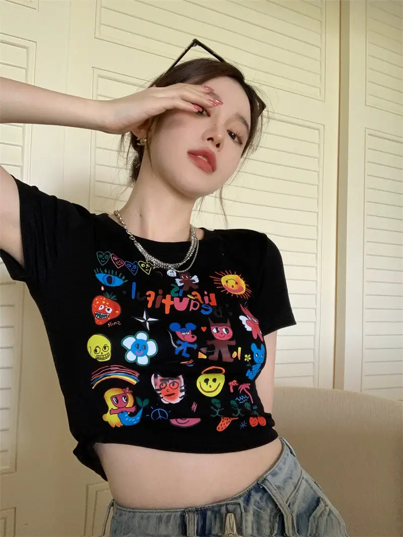 Spicy Girl Black Short Sleeve Printed T-Shirt Women 2025 - Image 3