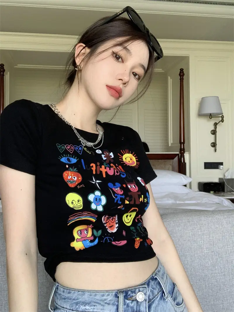 Spicy Girl Black Short Sleeve Printed T-Shirt Women 2025 — feature 2