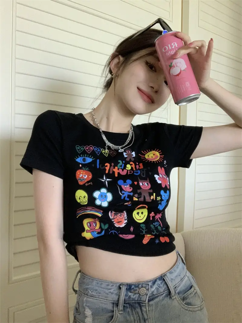 Spicy Girl Black Short Sleeve Printed T-Shirt Women 2025 — feature 7