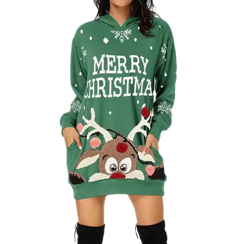 Christmas Elf Print Hooded Vest for Women Black - Image 18