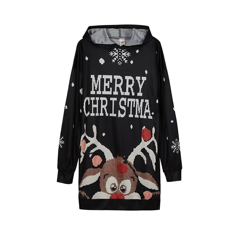 Christmas Elf Print Hooded Vest for Women Black — feature 12