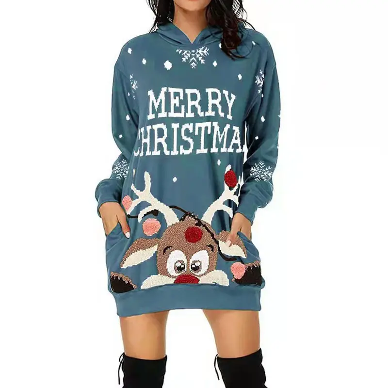Christmas Elf Print Hooded Vest for Women Black — feature 3