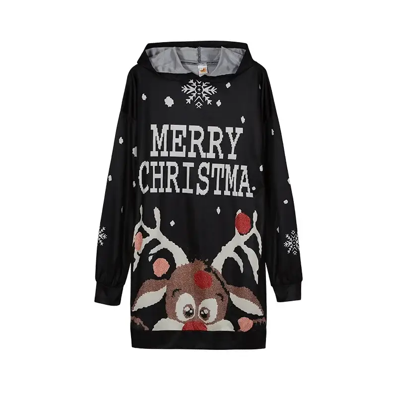 Christmas Elf Print Hooded Vest for Women Black - Image 5