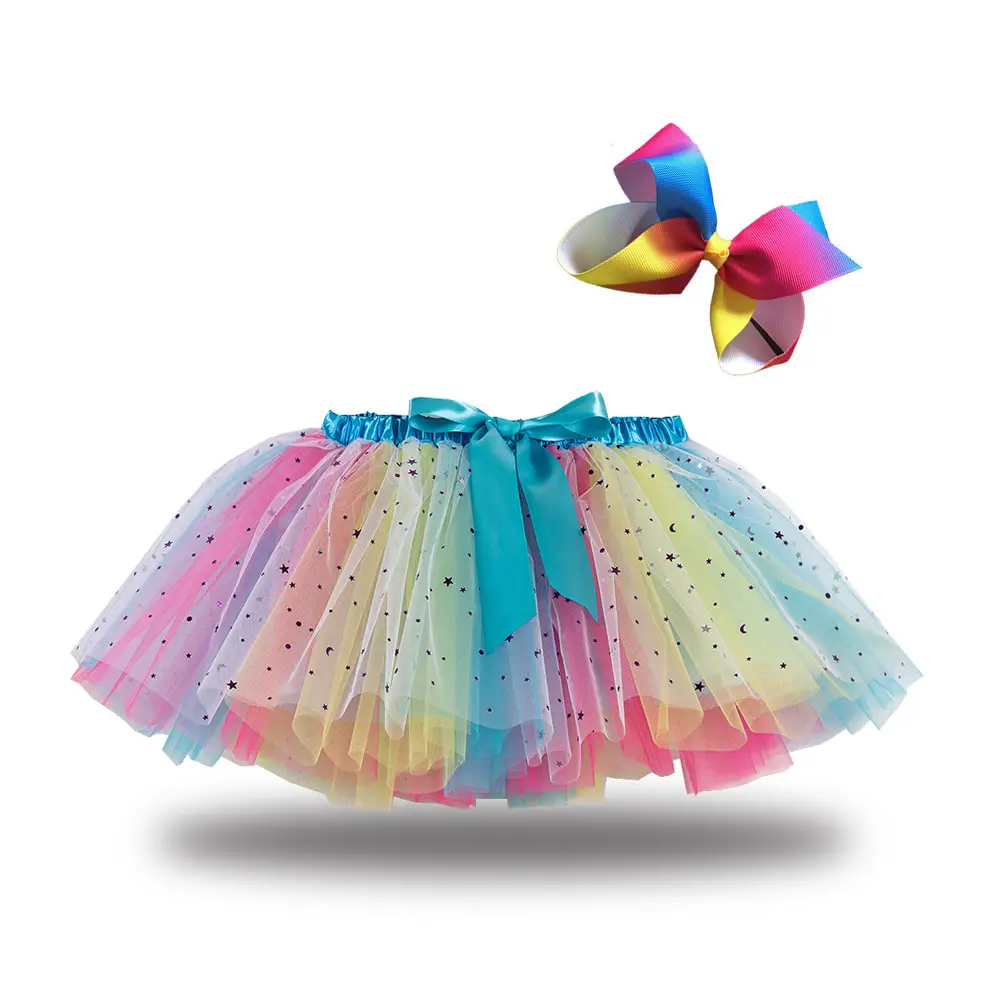 Pink Mesh Tutu Skirt with Bow Hairpin Star and Moon Design - Image 9