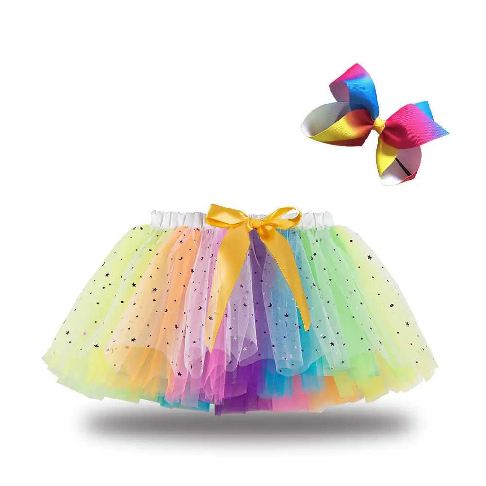 Pink Mesh Tutu Skirt with Bow Hairpin Star and Moon Design - Image 8