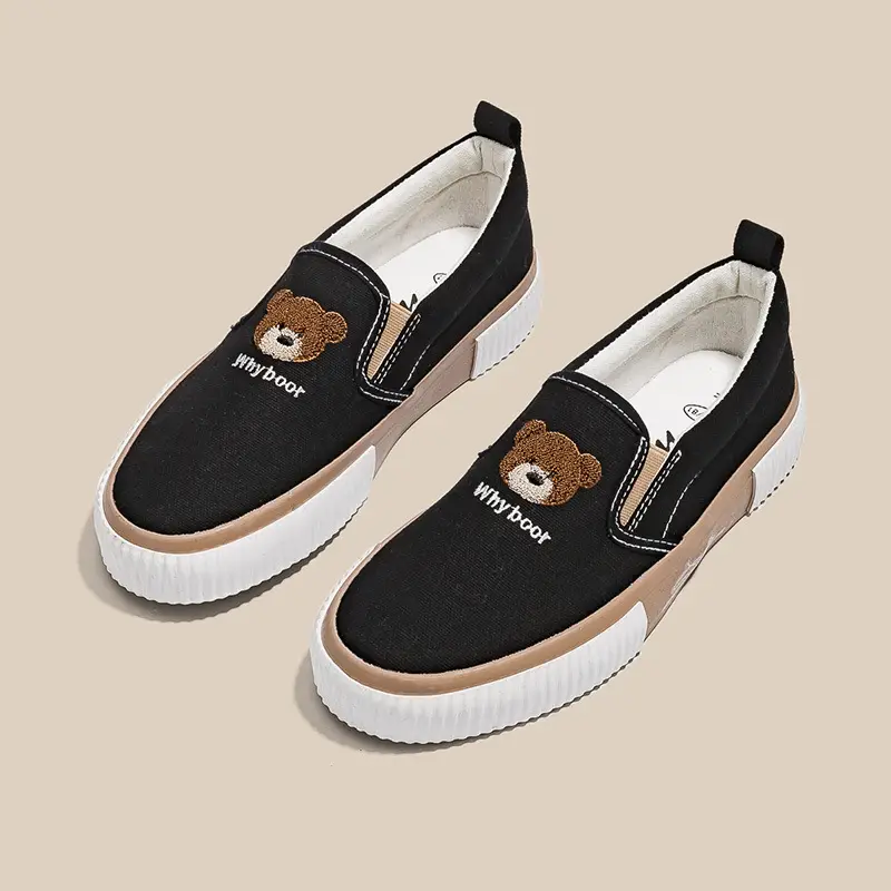 Casual shoes for women 2024 new bear embroidered slip-on shoes for lazy students all-match canvas shoes one-piece delivery - Image 6