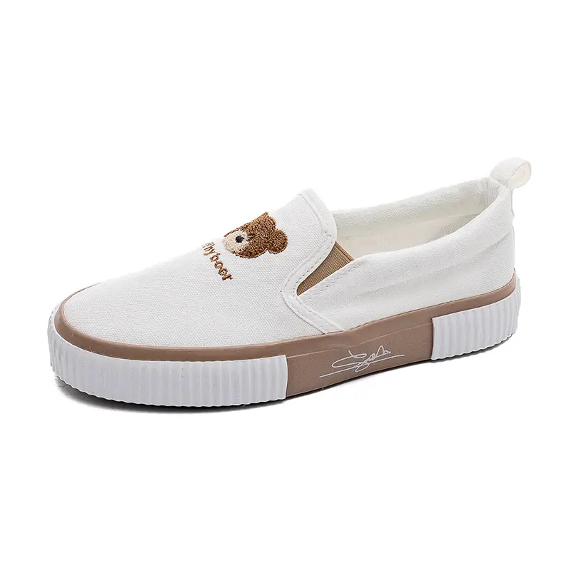 Casual shoes for women 2024 new bear embroidered slip-on shoes for lazy students all-match canvas shoes one-piece delivery - Image 7