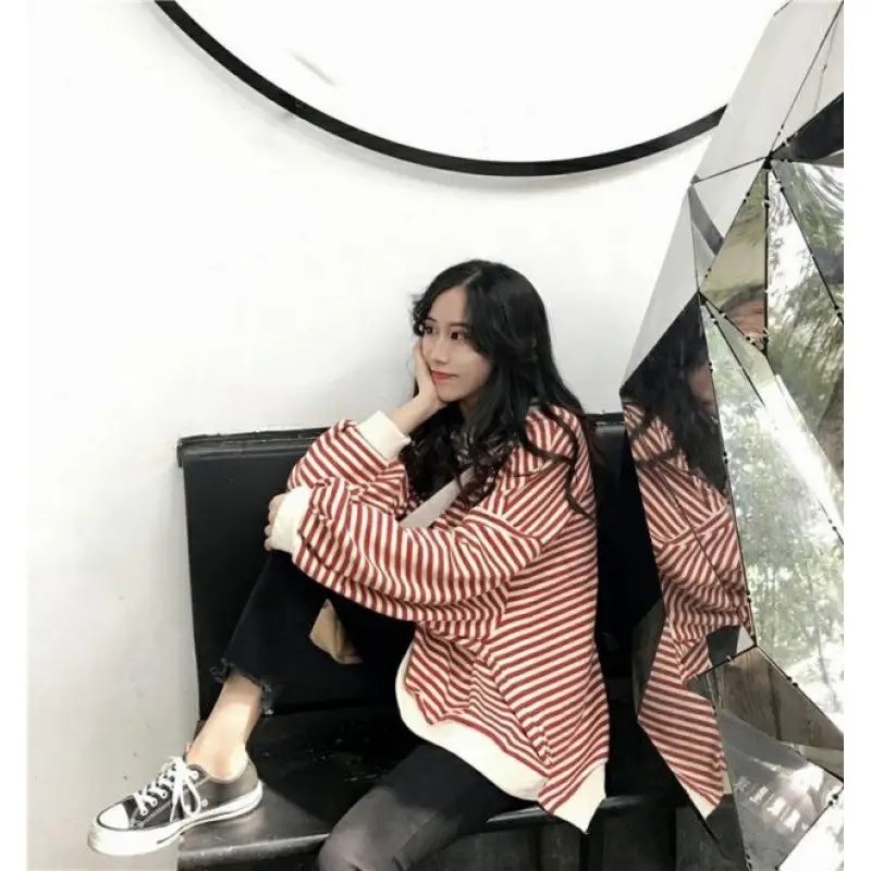 Women Striped Long Sleeve Sweatshirt Spring Autumn Loose Fit - Image 4