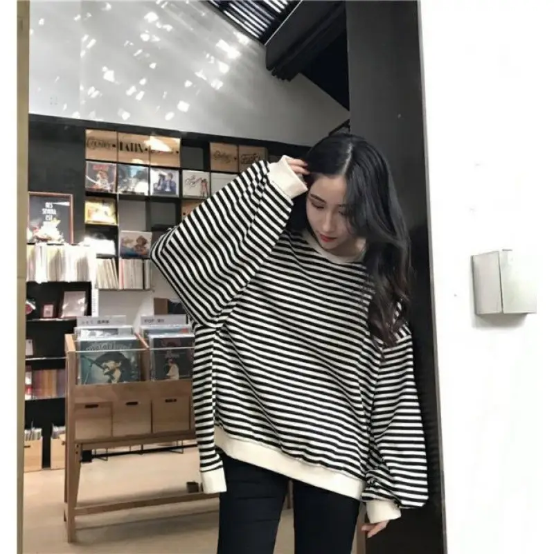 Women Striped Long Sleeve Sweatshirt Spring Autumn Loose Fit - Image 5