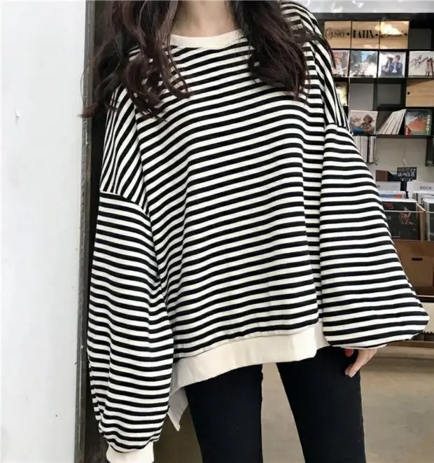 Women Striped Long Sleeve Sweatshirt Spring Autumn Loose Fit — feature 10