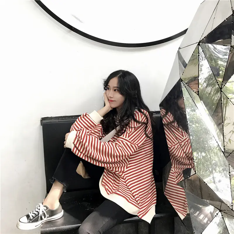 Women Striped Long Sleeve Sweatshirt Spring Autumn Loose Fit — feature 21