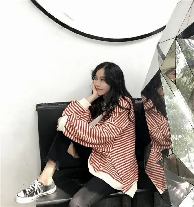 Women Striped Long Sleeve Sweatshirt Spring Autumn Loose Fit — feature 27
