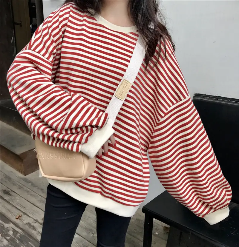 Women Striped Long Sleeve Sweatshirt Spring Autumn Loose Fit — feature 28