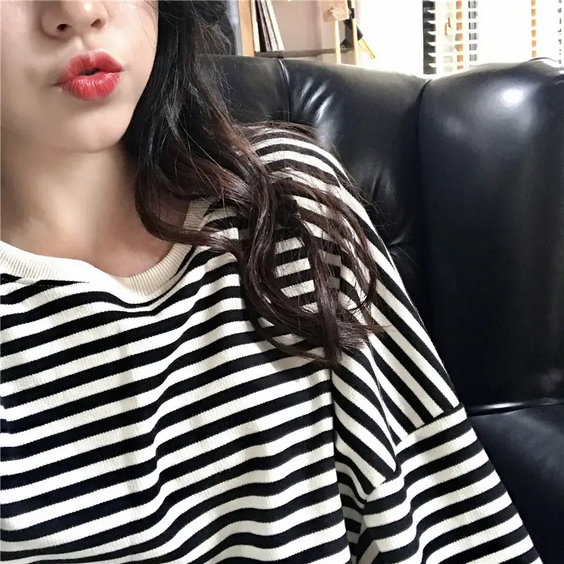 Women Striped Long Sleeve Sweatshirt Spring Autumn Loose Fit — feature 3