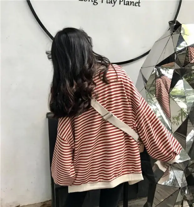 Women Striped Long Sleeve Sweatshirt Spring Autumn Loose Fit — feature 30