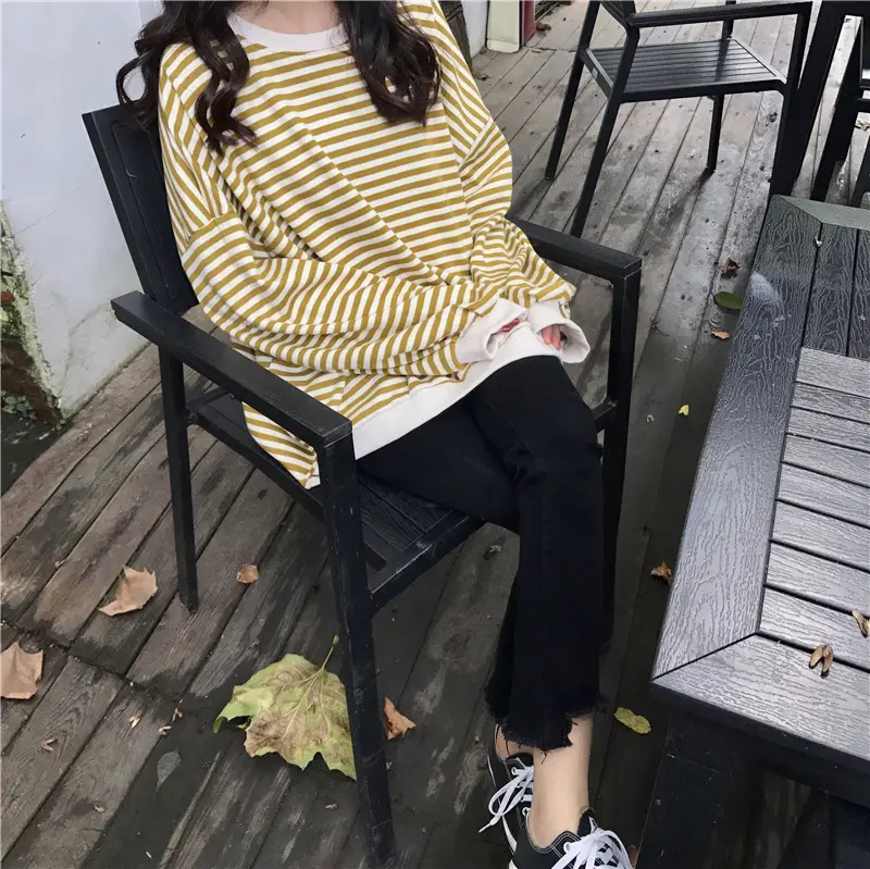 Women Striped Long Sleeve Sweatshirt Spring Autumn Loose Fit — feature 32