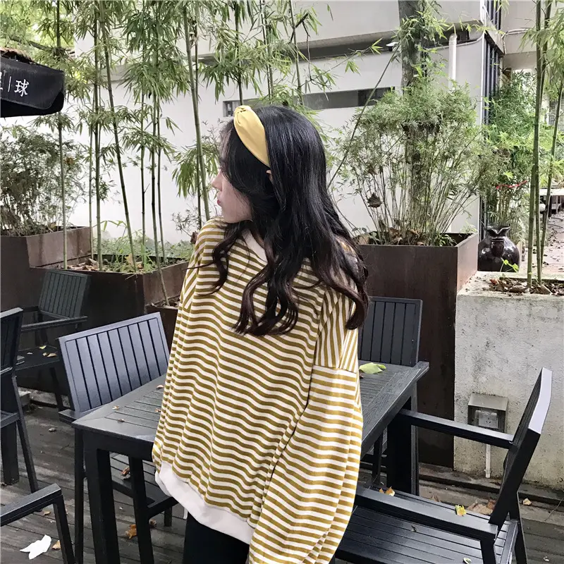 Women Striped Long Sleeve Sweatshirt Spring Autumn Loose Fit — feature 36