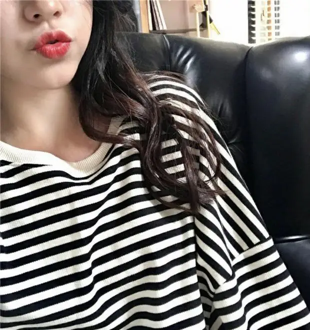 Women Striped Long Sleeve Sweatshirt Spring Autumn Loose Fit — feature 39