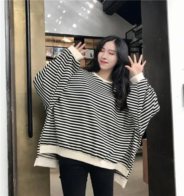 Women Striped Long Sleeve Sweatshirt Spring Autumn Loose Fit — feature 4
