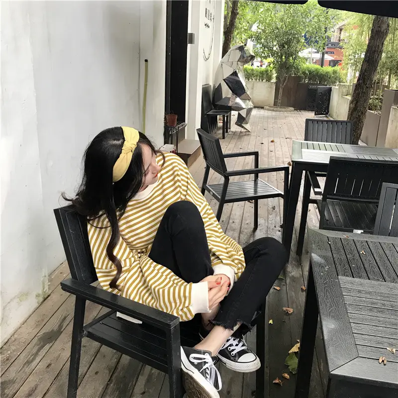 Women Striped Long Sleeve Sweatshirt Spring Autumn Loose Fit — feature 41