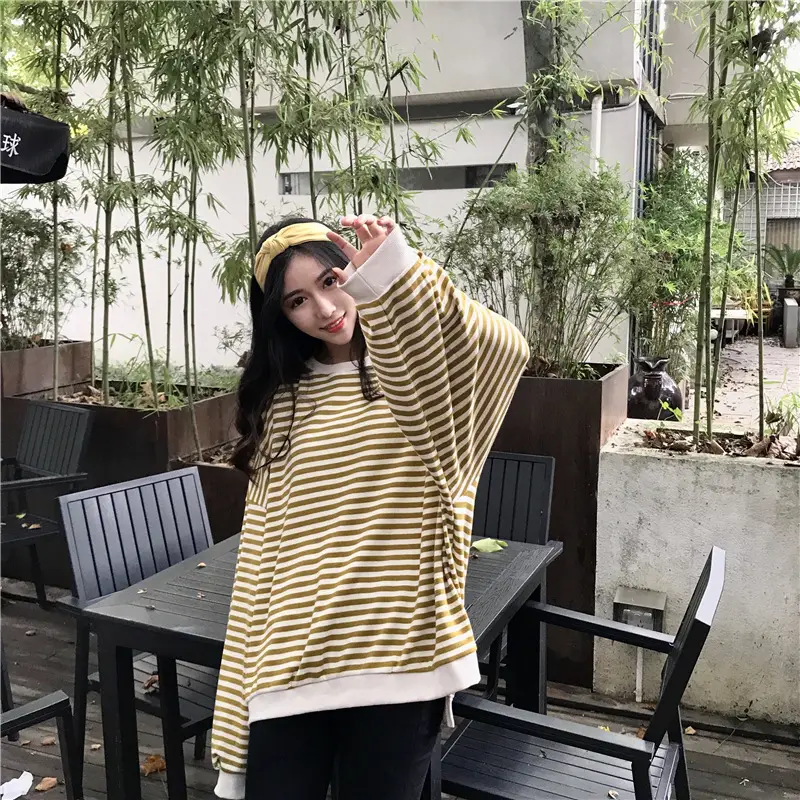 Women Striped Long Sleeve Sweatshirt Spring Autumn Loose Fit — feature 45