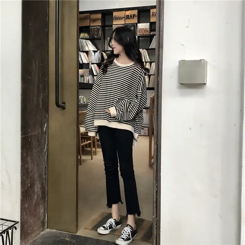Women Striped Long Sleeve Sweatshirt Spring Autumn Loose Fit — feature 8