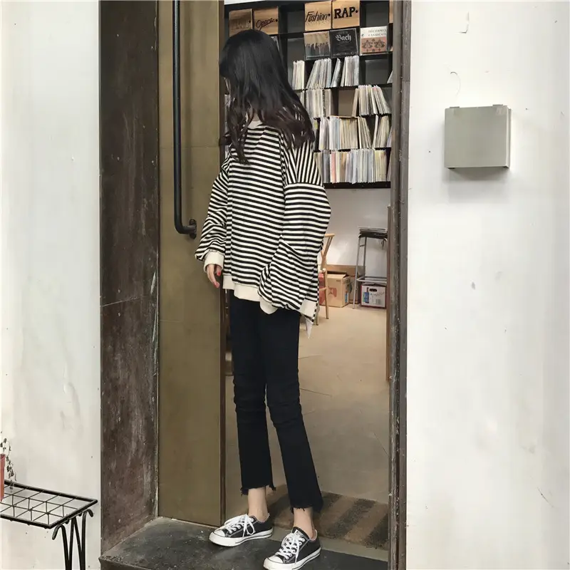 Women Striped Long Sleeve Sweatshirt Spring Autumn Loose Fit — feature 9