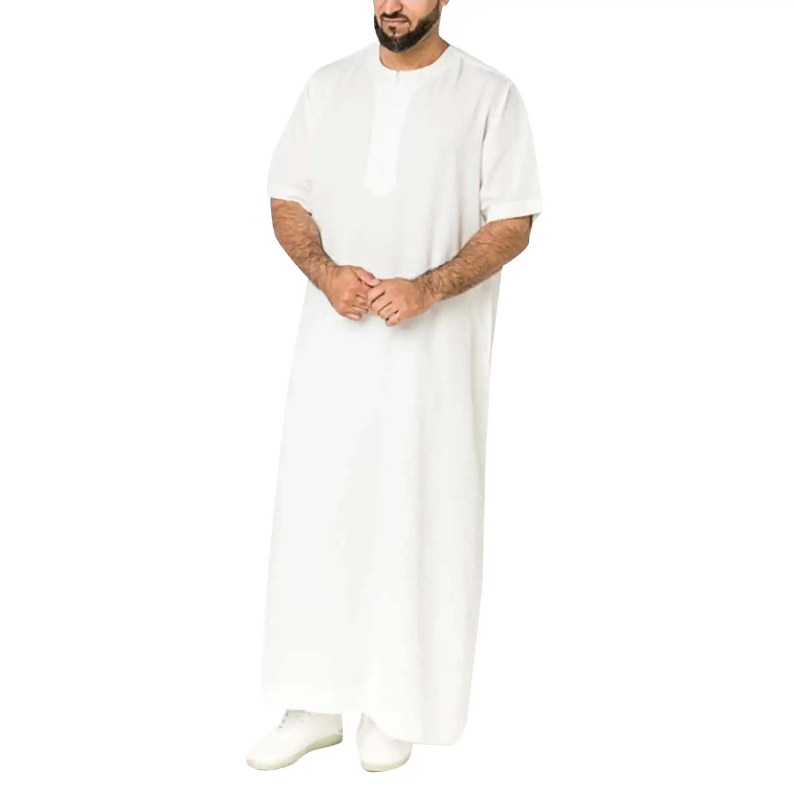 White Muslim Robe for Men 2025 Zipper Robe - Image 5