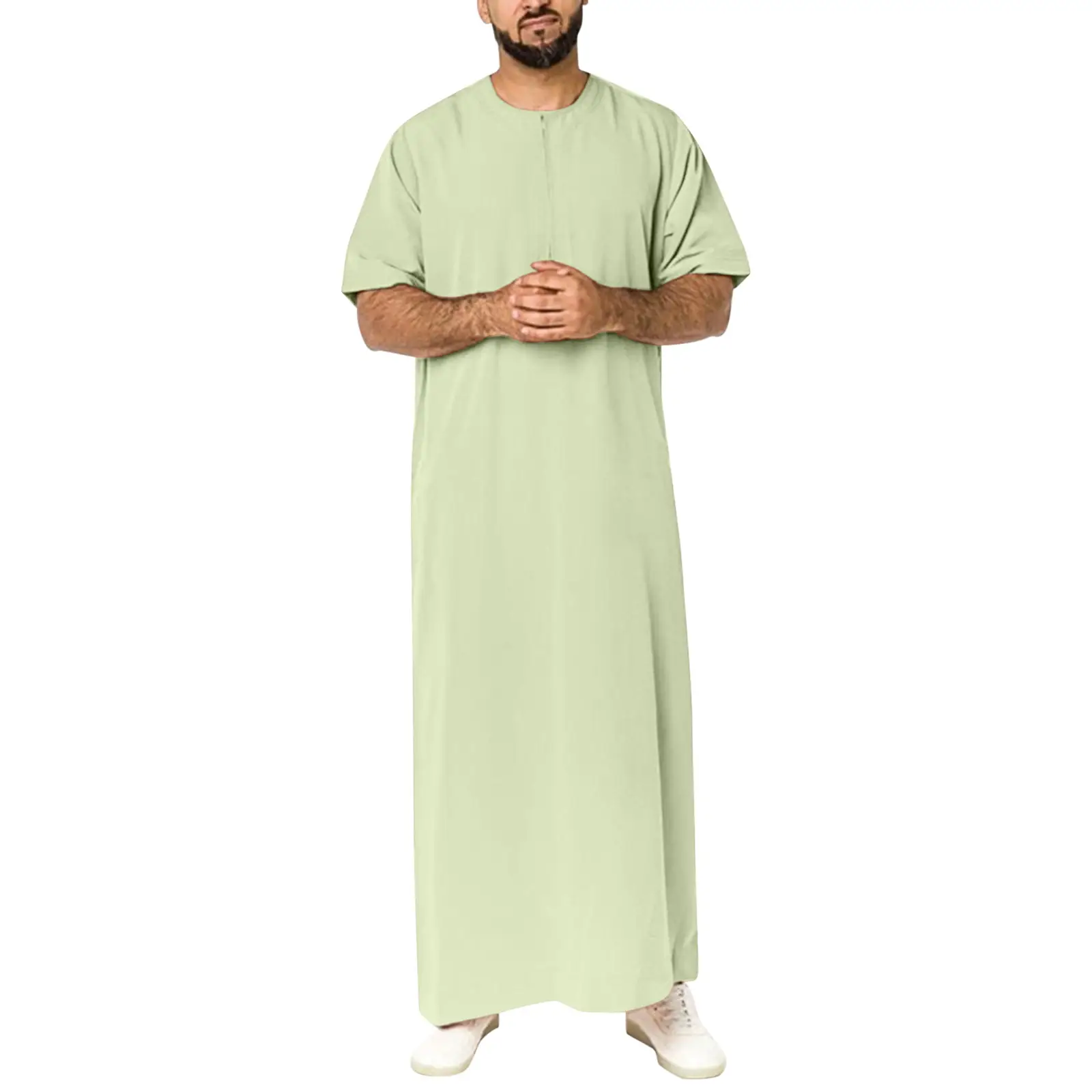 White Muslim Robe for Men 2025 Zipper Robe - Image 7