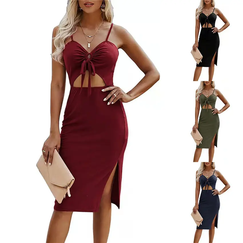 2022 Crossbody Dress Navy Blue Cut Out Elegant Suspender - Image 4