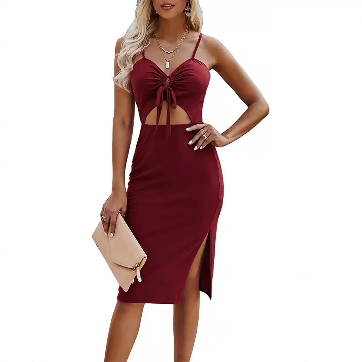 2022 Crossbody Dress Navy Blue Cut Out Elegant Suspender - Image 5