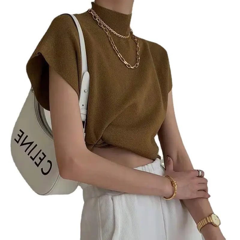 Women's Knitted Half Turtleneck Vest T-Shirt 2025 Summer - Image 8