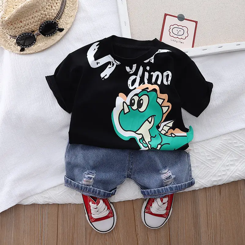 Kids Cartoon T-Shirt Shorts Set Yellow Blue Summer Wear