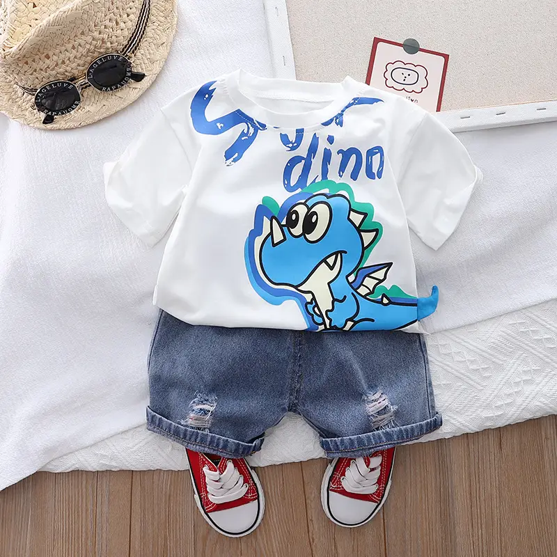 Kids Cartoon T-Shirt Shorts Set Yellow Blue Summer Wear