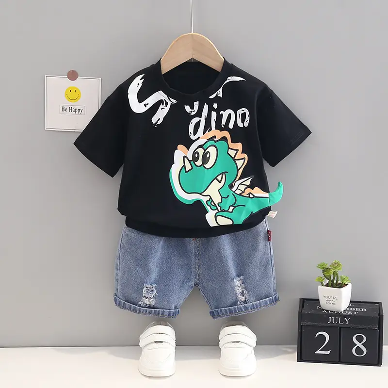 Kids Cartoon T-Shirt Shorts Set Yellow Blue Summer Wear