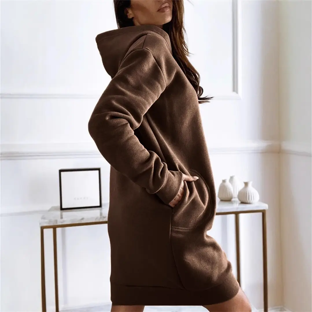 2024 Hooded Loose Sweater Top Brown Women - Image 9