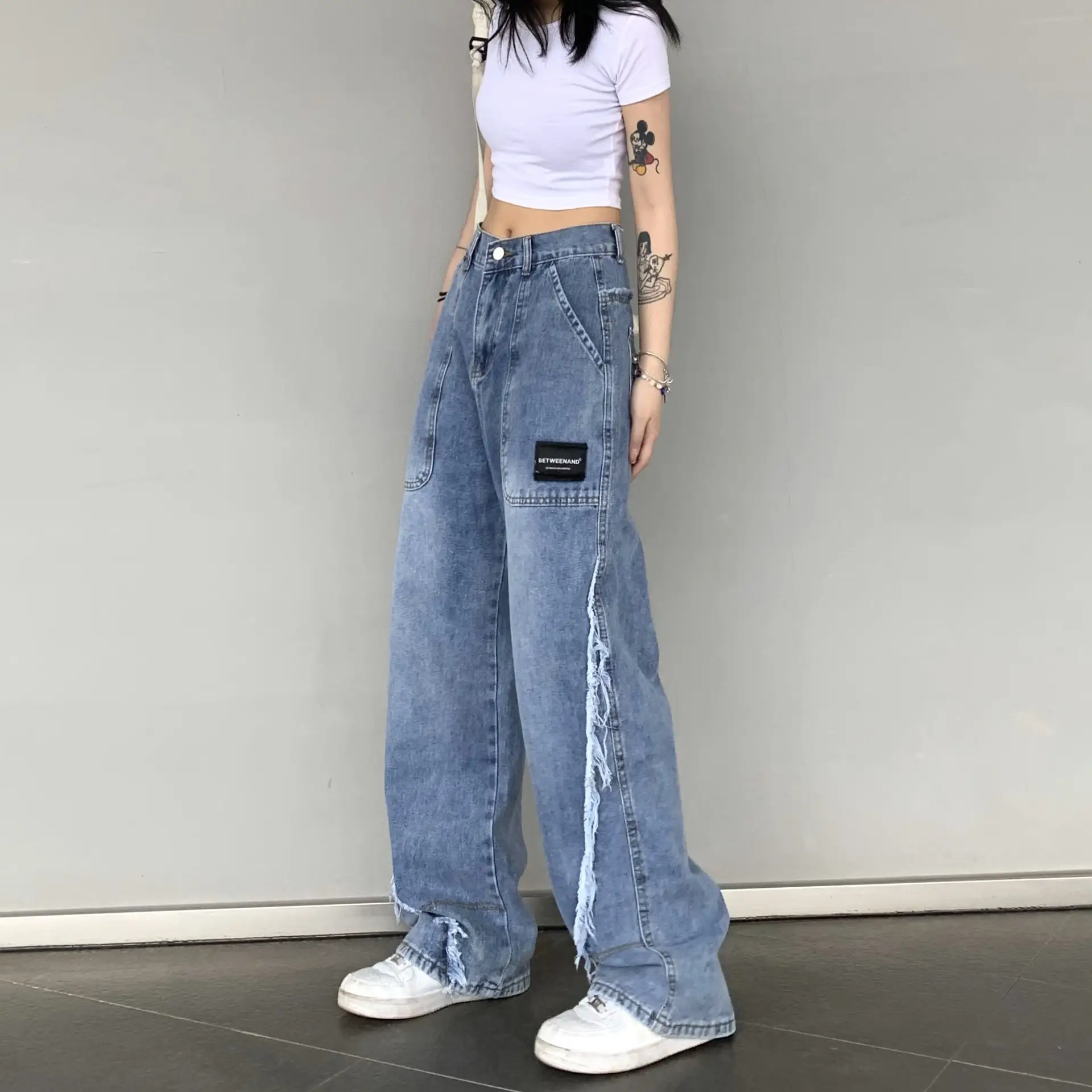 Women Wide Leg Jeans High Waist Denim Pants Blue - Image 5