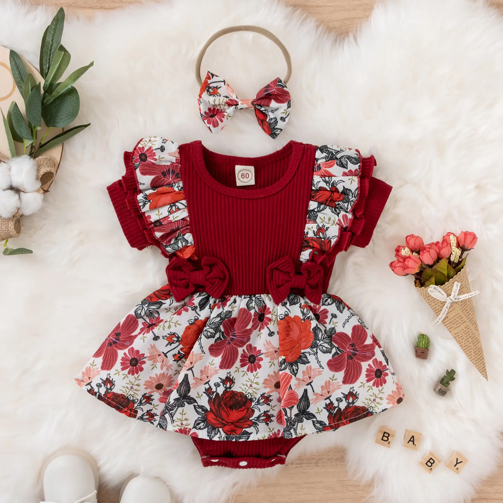 Girls Summer Lace Floral Bow Skirts Set