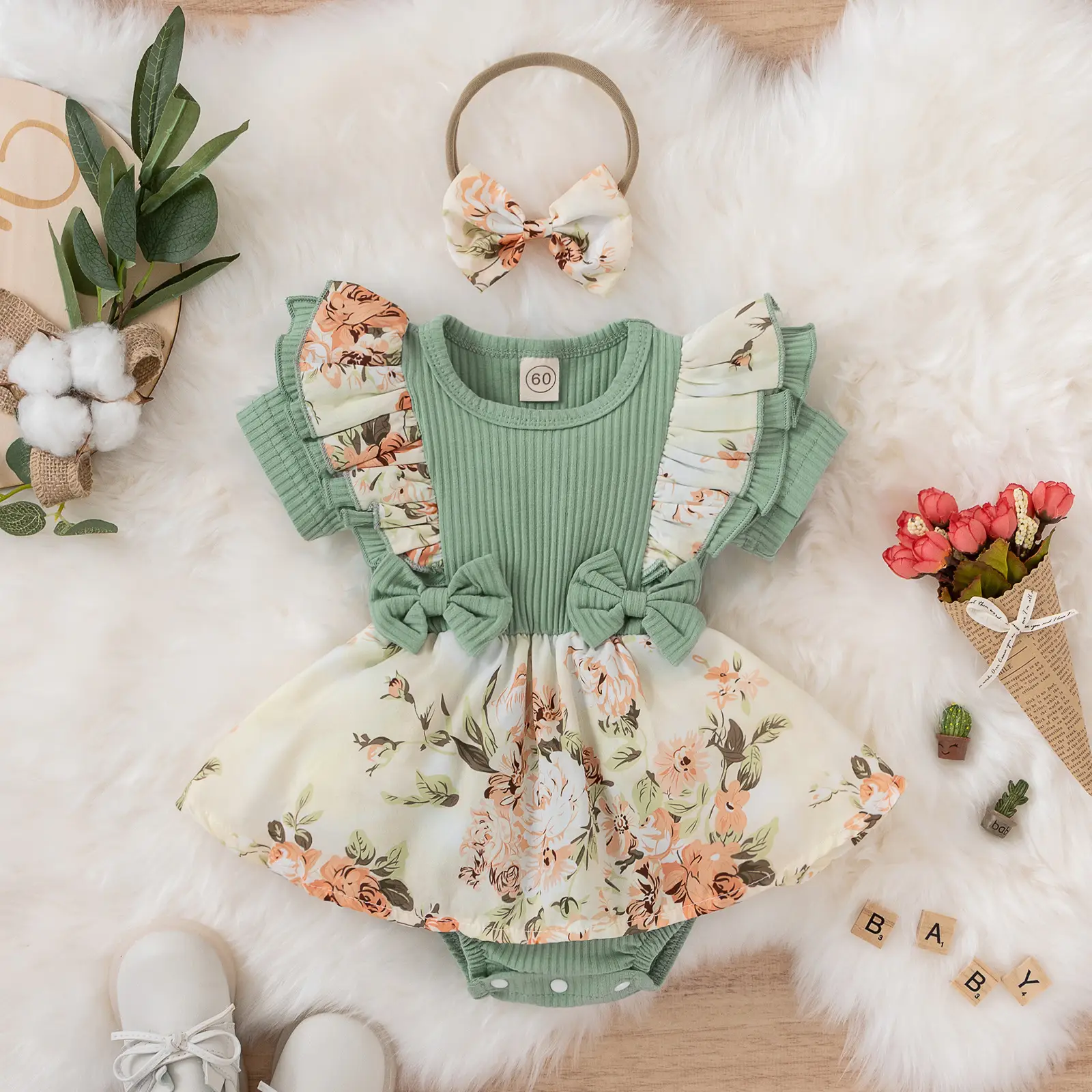Girls Summer Lace Floral Bow Skirts Set