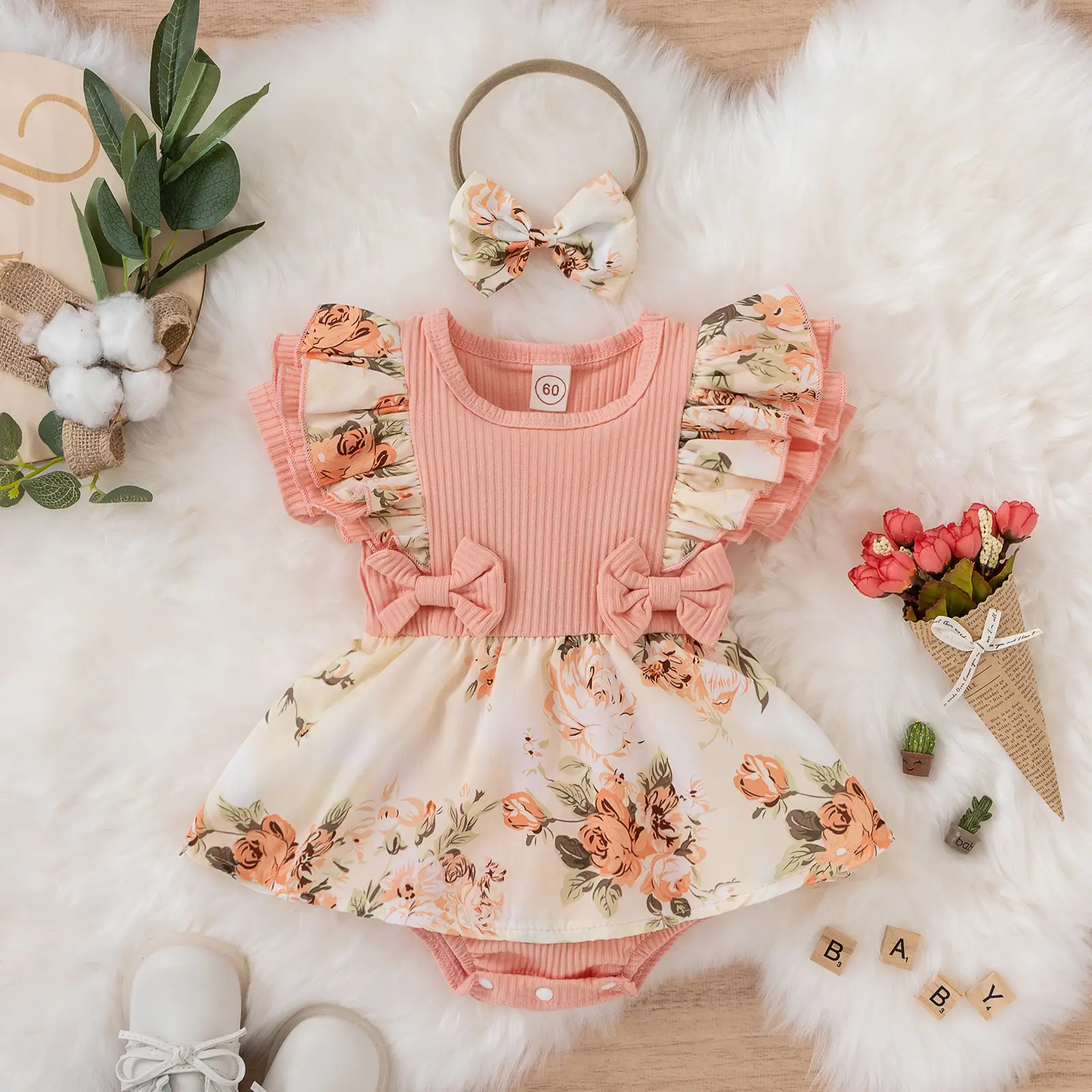 Girls Summer Lace Floral Bow Skirts Set