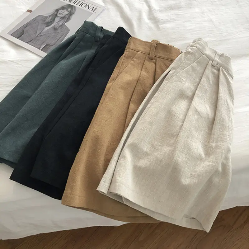 2025 Linen Wide Leg Shorts Japanese Style High Waist