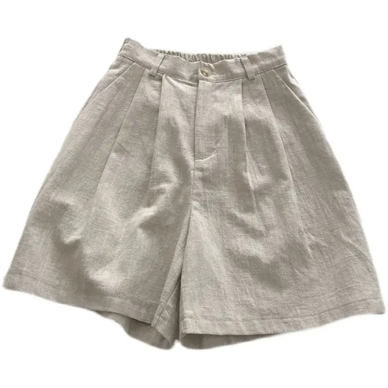2025 Linen Wide Leg Shorts Japanese Style High Waist