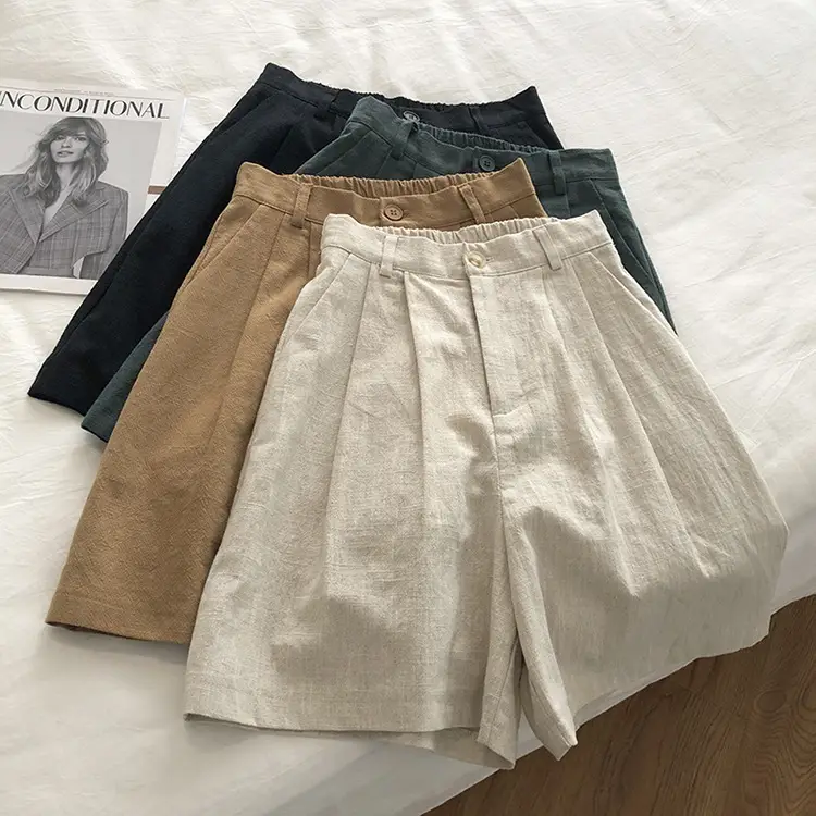 2025 Linen Wide Leg Shorts Japanese Style High Waist — feature 9