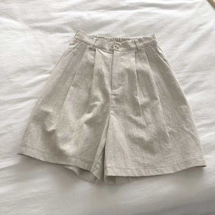 2025 Linen Wide Leg Shorts Japanese Style High Waist